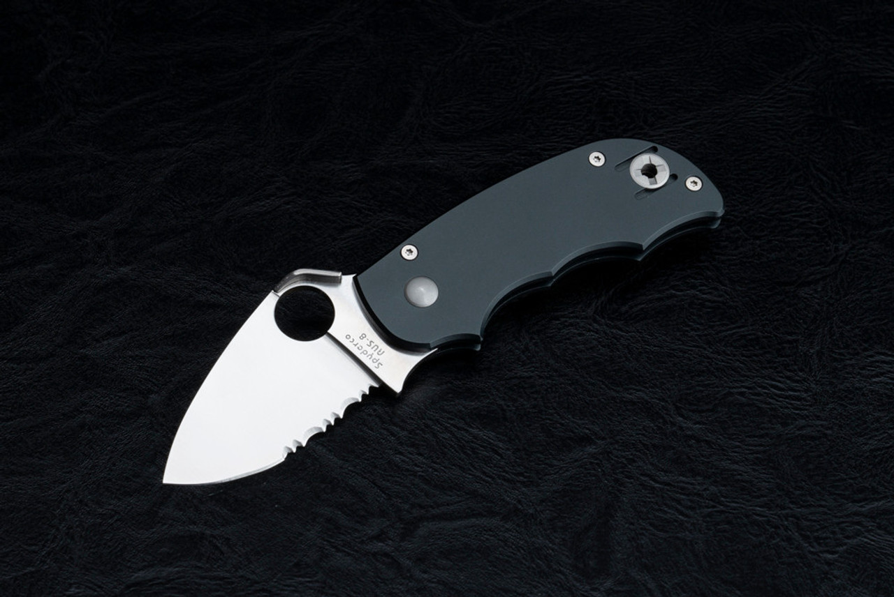 Spyderco Knives Salsa Pocket Knife Tumbled Partially Serrated Blade w/ Black Aluminum Handles  - C71PSBK