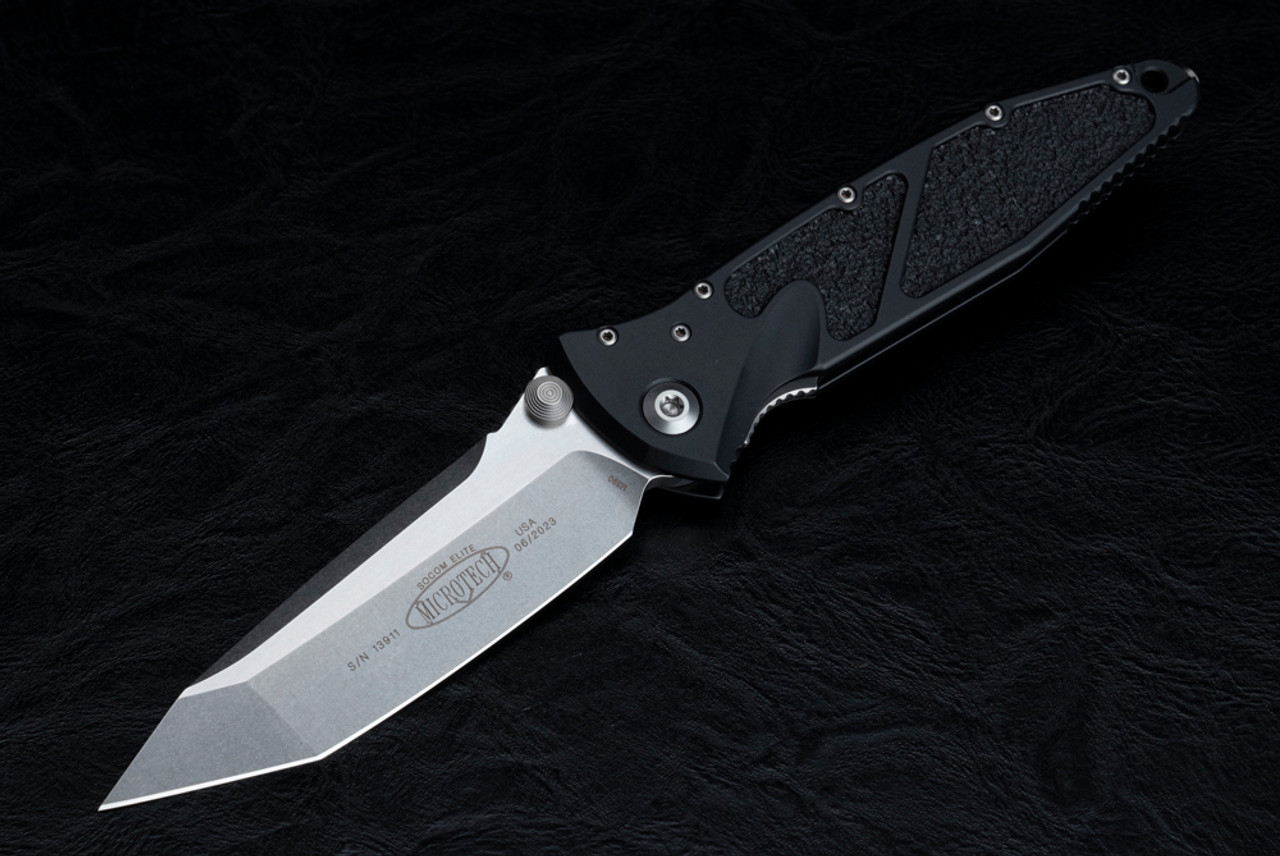 Microtech Knives Socom Elite T/E Manual Knife Stonewashed Blade w/ Black Handle - 161-10