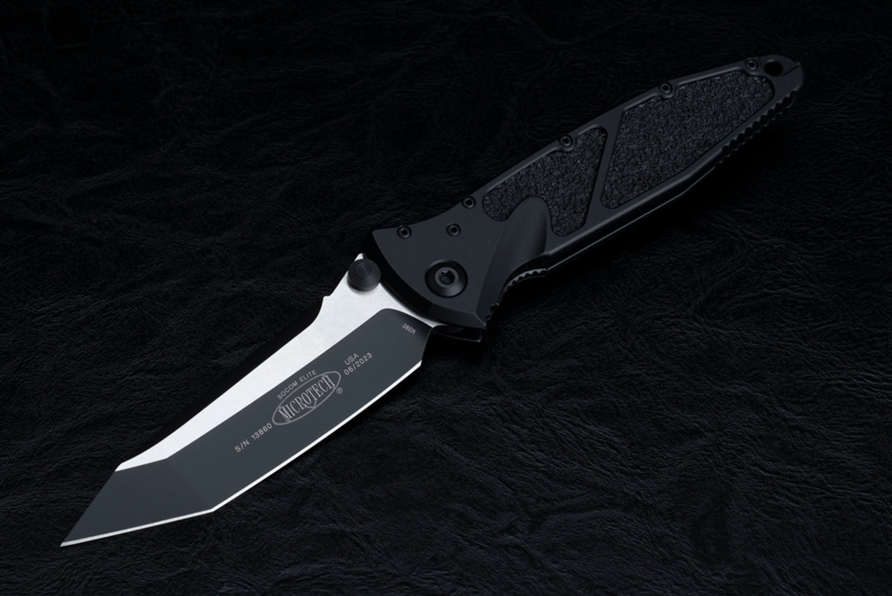 Microtech Knives Socom Elite T/E Manual Knife Black Blade w/ Black Handle - 161-1T