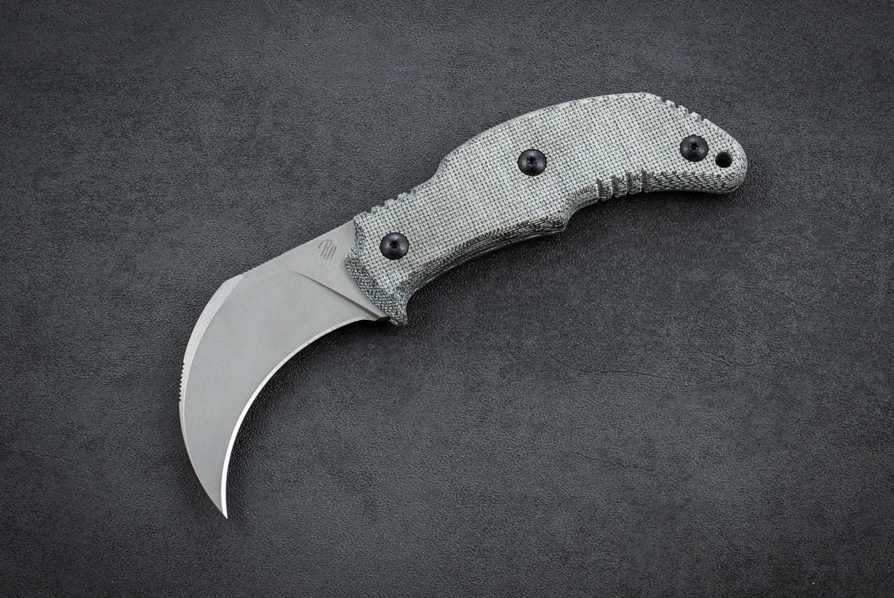 Bastinelli Creations Primal Fixed Blade Knife Black Canvas Micarta Handles w/ Sheath and Discreet Carry Concepts Clip