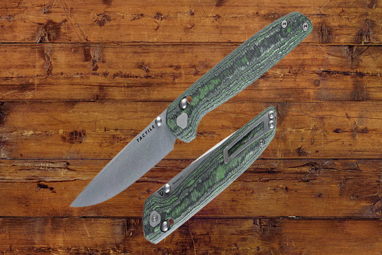 Tactile Knife Co. Maverick Crossbar Lock Knife Stonewash Blade w/ Jungle Wear  Carbon Fiber Handles 