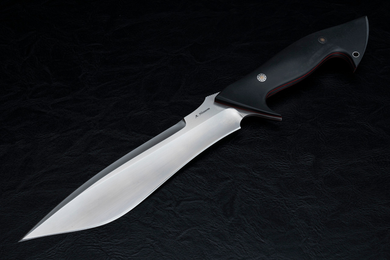 Alex Hossom Knives Retribution Custom Fixed Blade Knife Satin Blade Finish w/ Black Richlite Handle