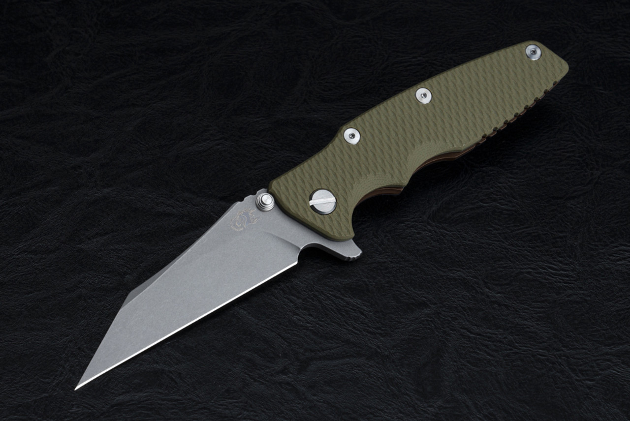 Rick Hinderer Knives Eklipse 3.5" Wharncliffe Working Finish Blade w/ Battle Bronze Frame Lock and OD Green G10 Handle