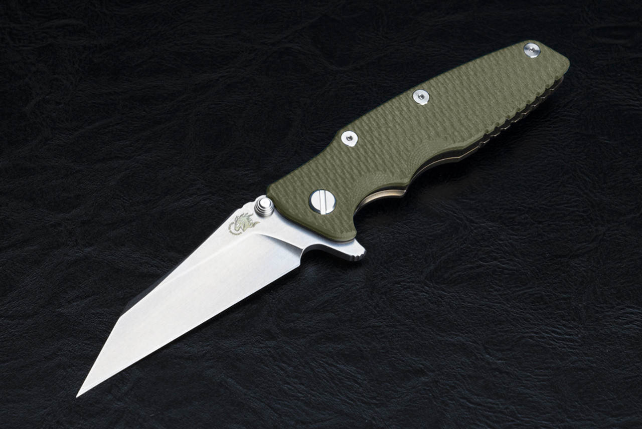 Rick Hinderer Knives Eklipse 3.5" Wharncliffe Stonewash Blade w/ Bronze Frame Lock and OD Green G10 Handle