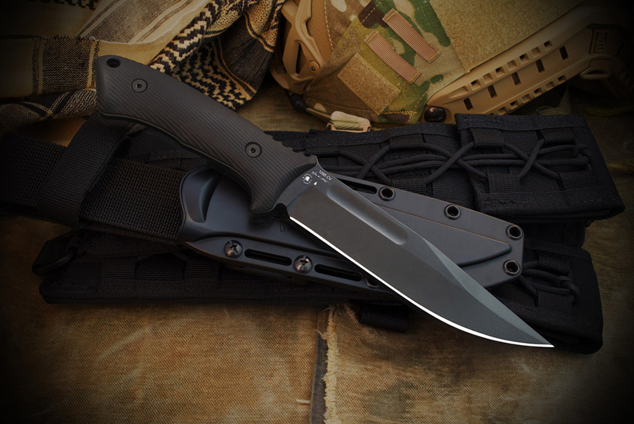 Spartan Blades / William Harsey Fighter Fixed Blade Knife Black Blade w/ Black Polymer Handles and Sheath