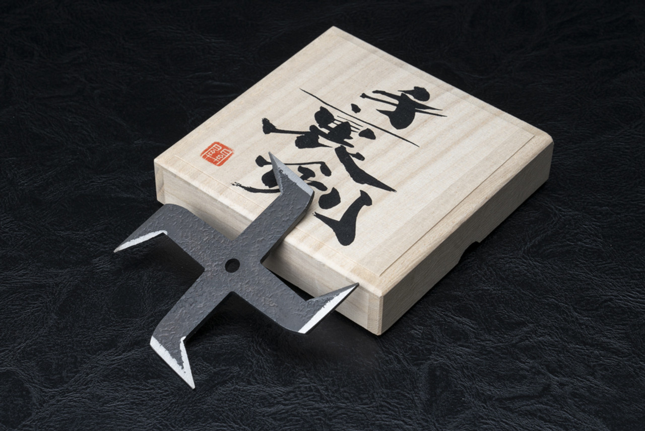 Hand Forged Hammered Yukigoko Black Shuriken w/ Paulownia Box 