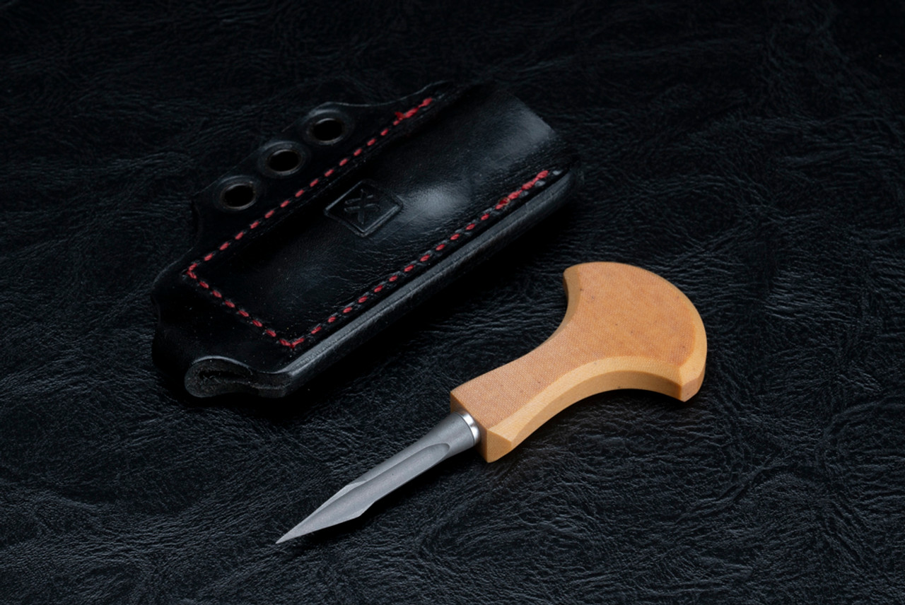 Double X Knives The Golf Tee Push Dagger Arrow Bead Blast Blade w/ Natural Linen Micarta Handle and Leather Sheath