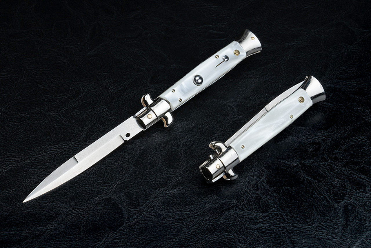 Frank Beltrame Knives 9" Italian Stiletto Automatic Bayonet Knife Polished Blade w/ Perplex Handle