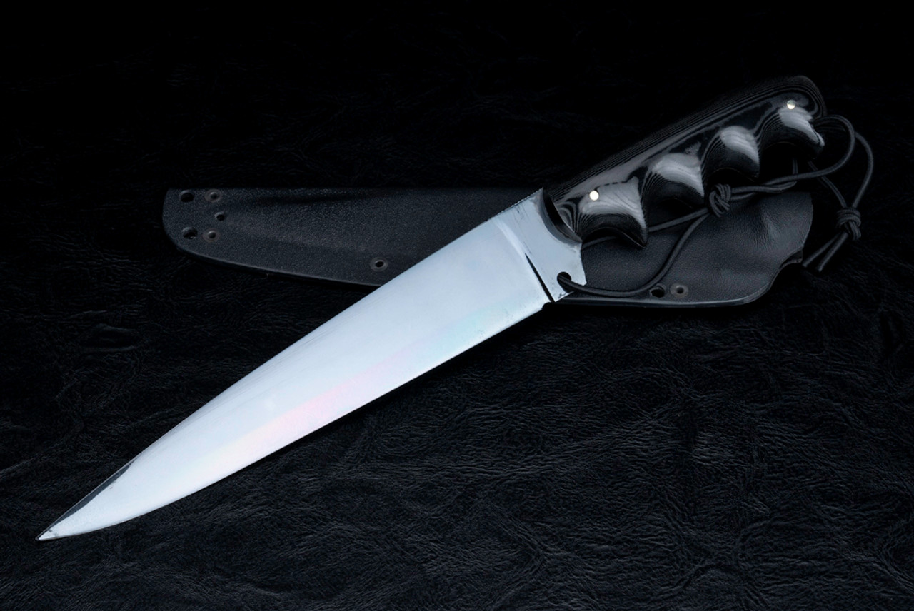 Fred Perrin Concept Custom XL Stiletto Fixed Blade Blue Gun Finish w/ Black Canvas Micarta Handle and Sheath