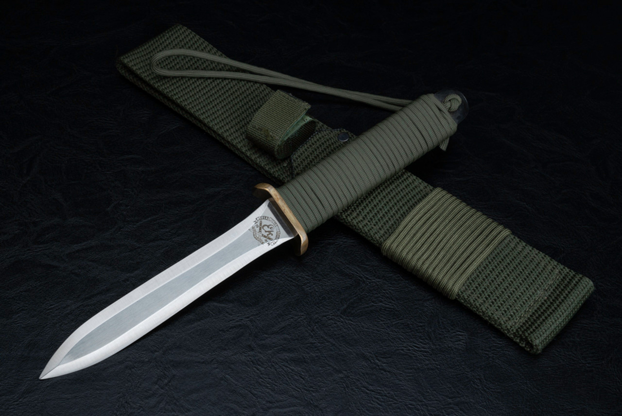 EK Knives PB-4 Commando Knife Dagger Satin Finish w/ Green Paracord Wrapped Handle and Sheath