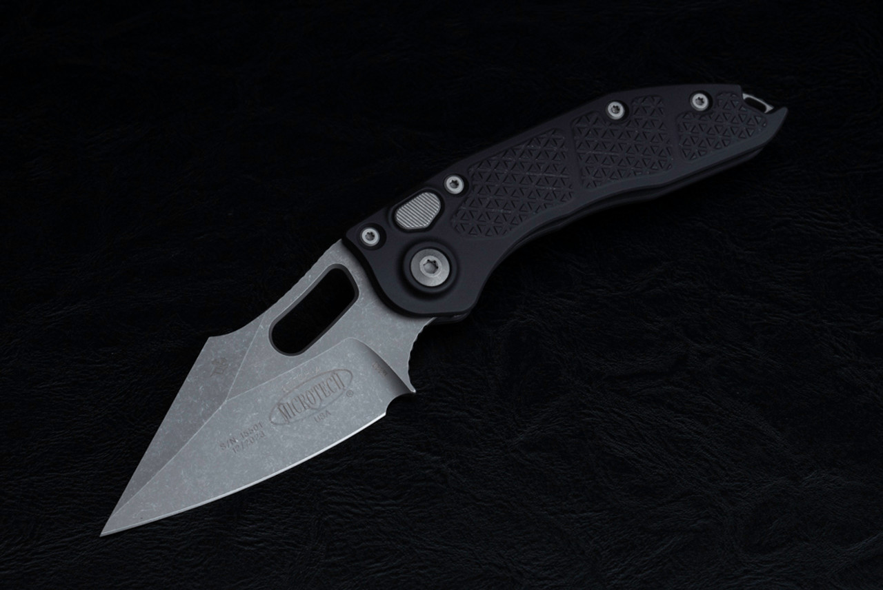 Microtech Knives Stitch-A Automatic Knife Apocalyptic Blade w/ Black Aluminum Handle - 169-10AP