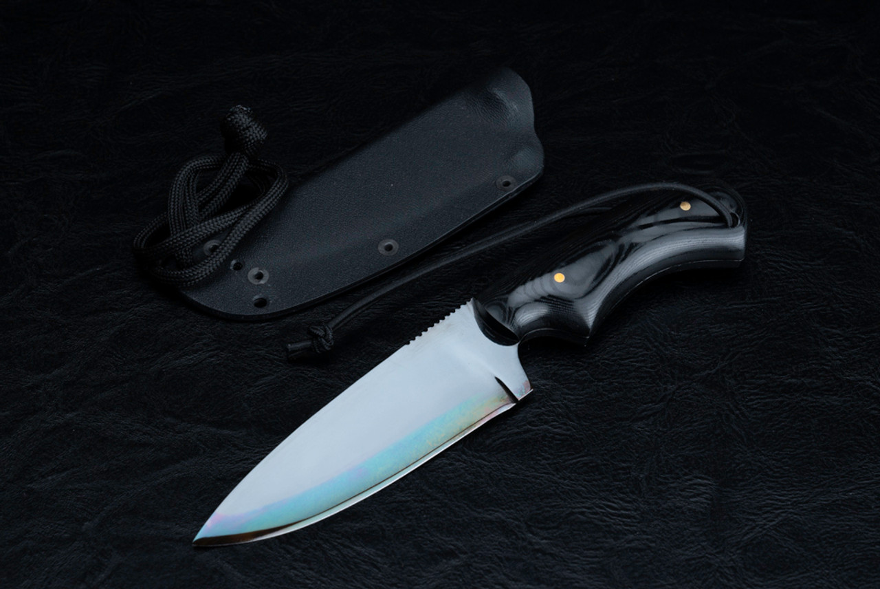 Fred Perrin Concept Custom Utility Fixed Blade Blue Gun Finish w/ Black Canvas Micarta Handle and Sheath