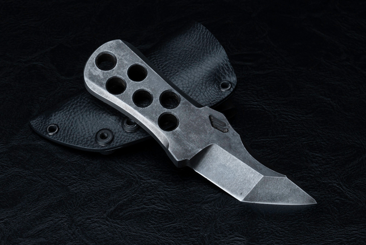 Nick Rossi Knives Custom Fixed Blade Tanto Dark Stonewash Skeletonized Handle w/ Sheath and Discreet Carry Concepts Clip