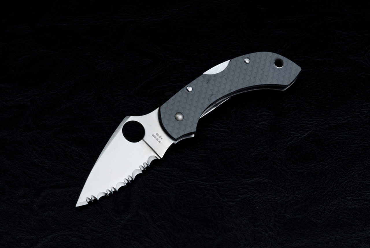 Spyderco Knives Dragonfly Folding Knife Fully Serrated Satin Blade w/ Carbon Fiber Handle - C28CFS