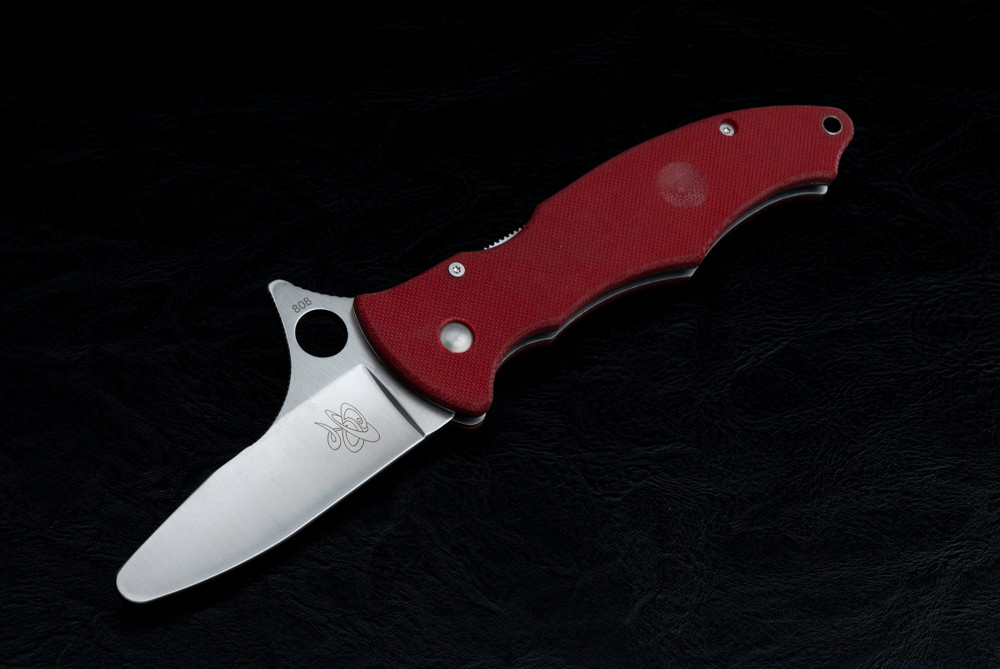 Spyderco Knives Gunting #808 Trainer Satin Blade w/ Red G-10