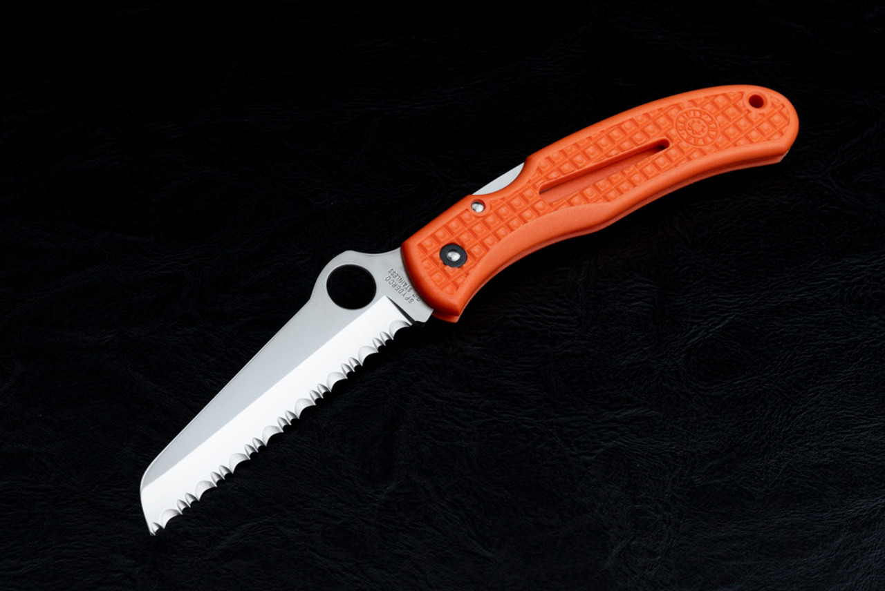 Spyderco Knives Rescue Clipit C14 Folding Knife Fully Serrated Satin Blade w/ Orange FRN Handles