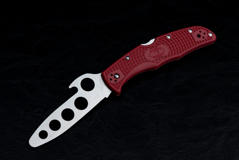 【 VTG】STAB TRAINER Spyderco Knives Gunting #808 Trainer Satin Blade w/ Red G-10