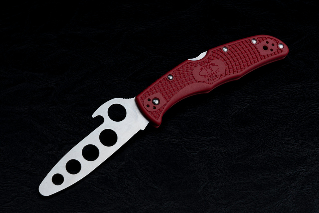 Spyderco Knives Endura 4 Emerson Opener Trainer Knife Satin Blade w/ Red FRN Handles - C10TRW