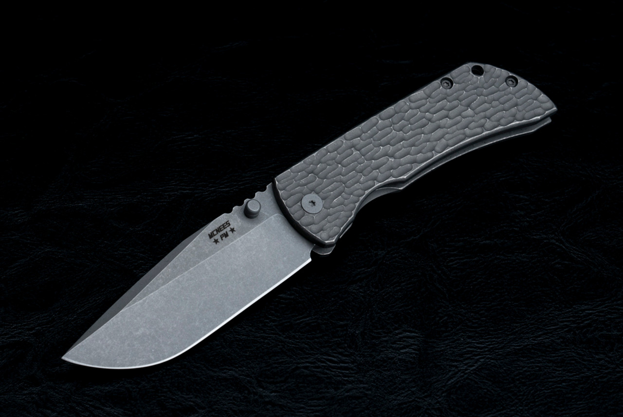 McNees Custom Knives PM MAC 2 3.5" Gen 2 Magnacut Matte Stonewash Clip Point Blade w/ Atomic Stonewash Jigged Titanium Handles