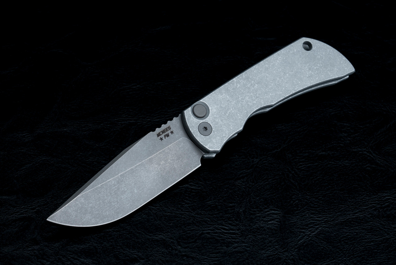 McNees Custom Knives PM MAC 2 3.25" AutoMac Knife Magnacut Stonewash Drop Point Blade w/ Atomic Aluminum Handles
