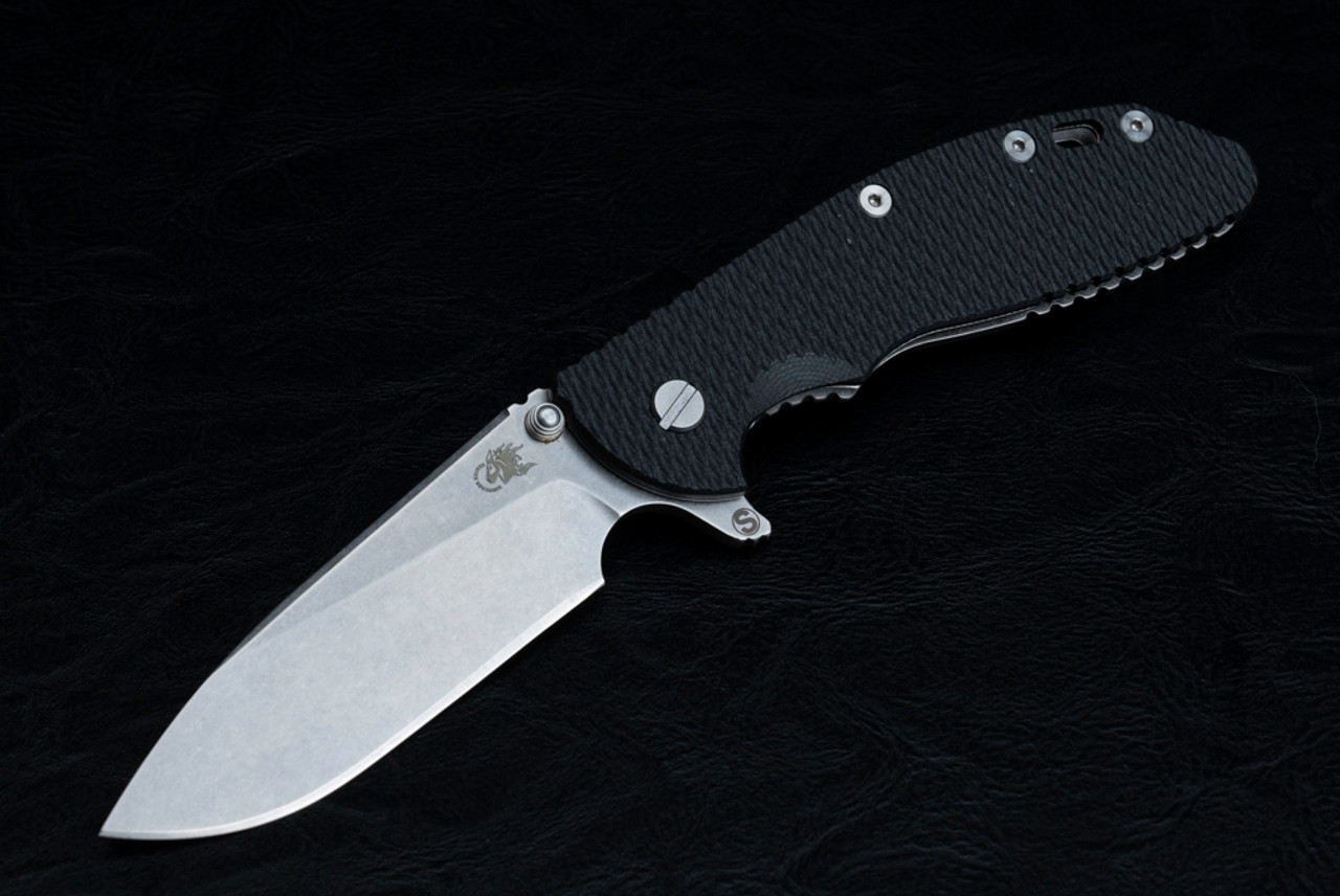 Rick Hinderer Knives XM-24" Skinny Slicer S35VN Stonewash Blade w/ Frame Lock and Black G10 Handle