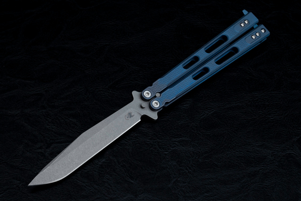 Rick Hinderer Knives Nieves Ricks Special S35VN Spanto Working Finish Blade w/ Battle Blue Textured Titanium Handles