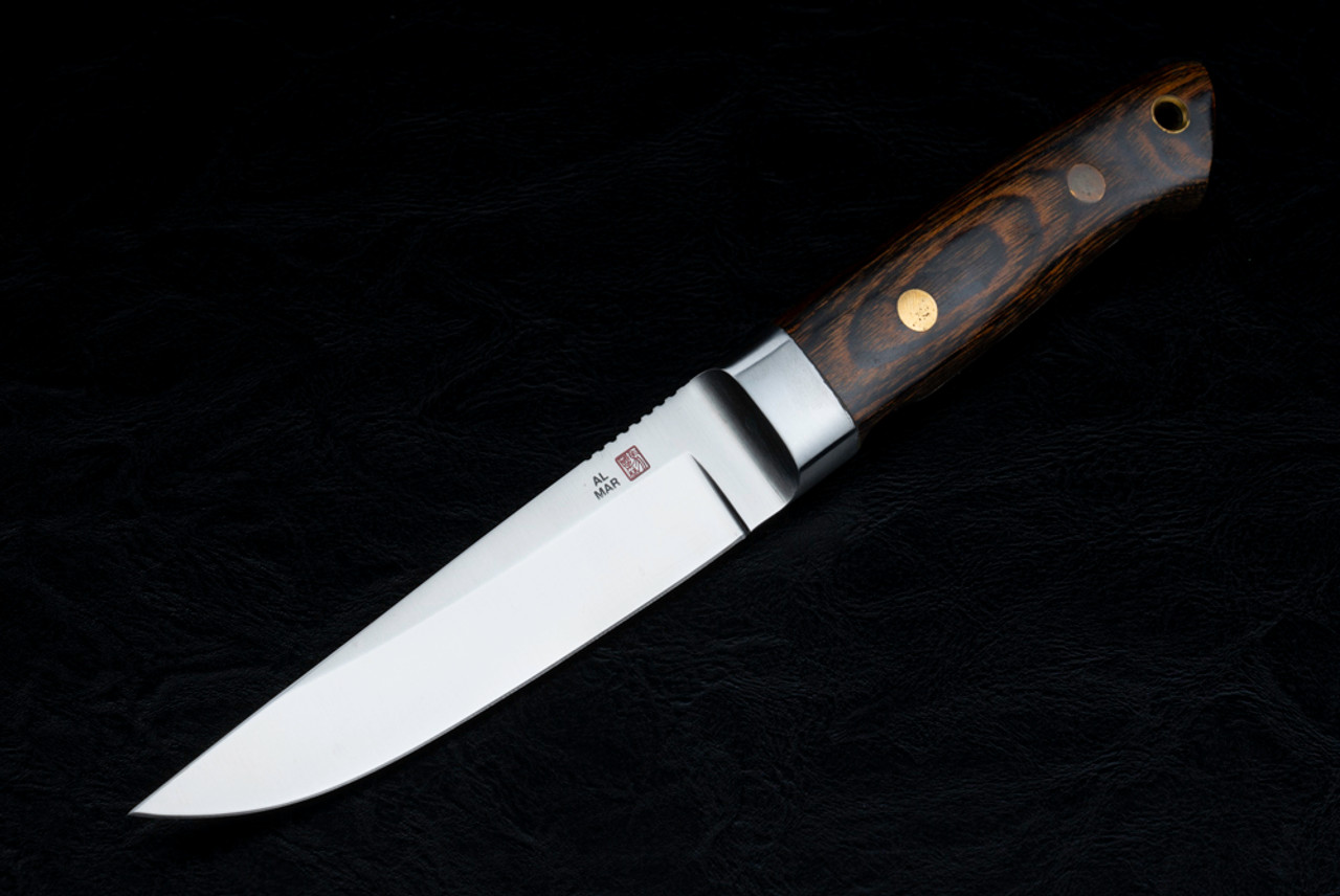 Al Mar Knives Integral Tanken Fixed Blade Knife Satin Blade w/ Pakkawood Handles and Leather Sheath