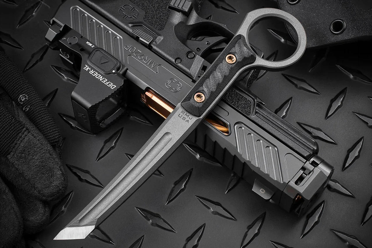 RMJ Tactical Stabby Guy CPM-3V Tungsten Cerakote w/ Kydex and UltiClip 