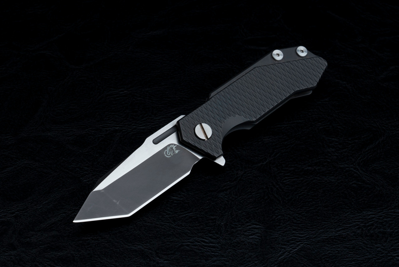 Rick Hinderer Knives Halftrack Tanto 20CV Black DLC Two Tone Finish Blade w/ Black DLC Textured Handles