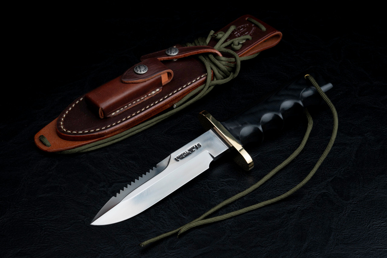 Randall Made Knives Model 15-5 1/2" Airman Fixed Blade w/ Black Micarta Handle and Leather Sheath