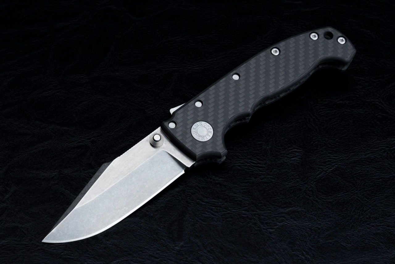 Demko Knives MG AD20 Folding Knife Shark Lock Harpoon MaganaCut Stonewashed Blade  w/ Carbon Fiber Handles - No Thumb Slot
