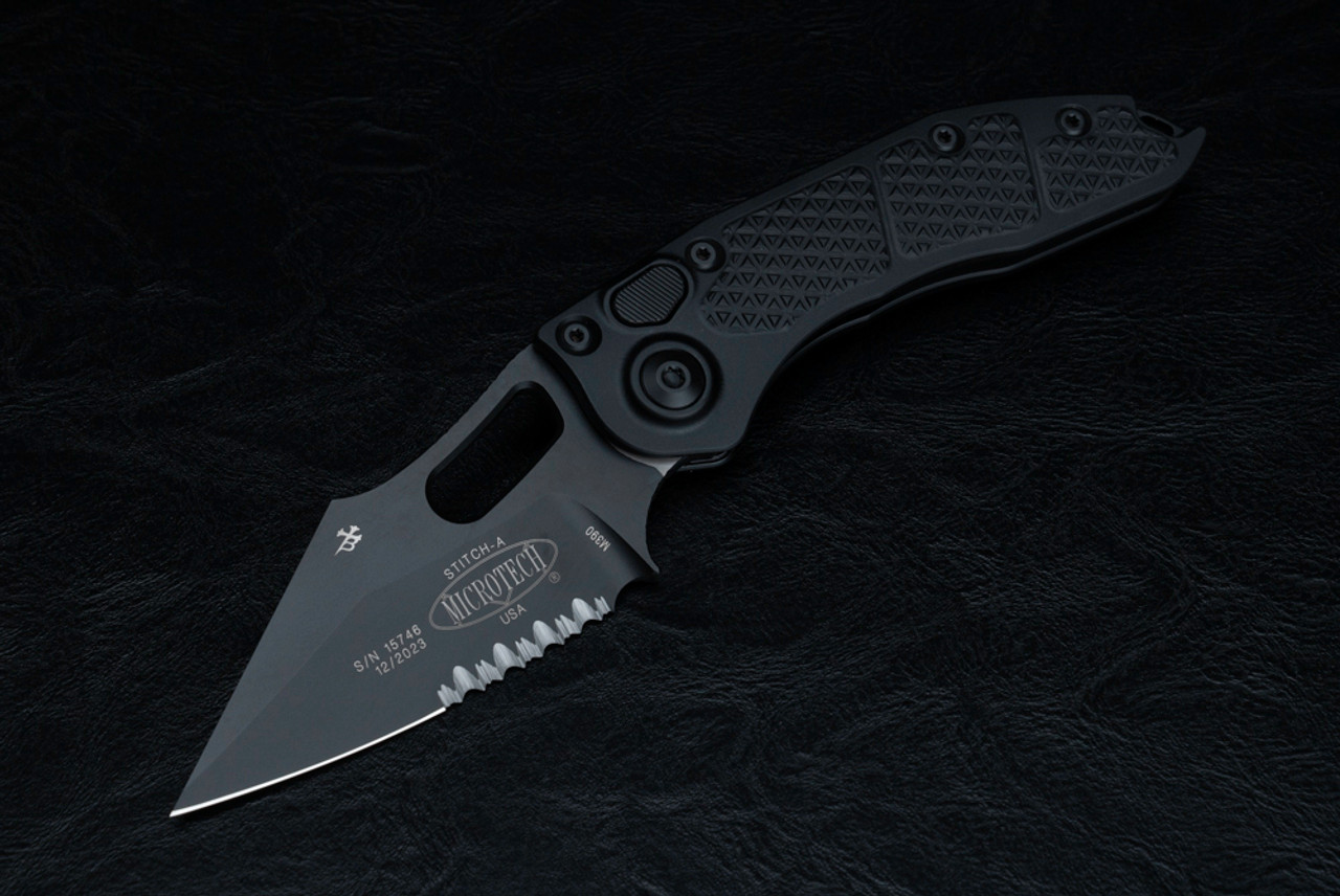 Microtech Knives Stitch-A S/E Automatic Knife Partially Serrated Blade Tactical Blackout - 169-2T