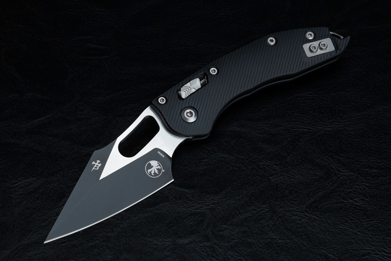 Microtech Knives / Borka Blades Stitch RAM-LOK Manual Knife Two-Tone Black Blade w/ Fluted Black G-10 Handles - 169RL-1FL