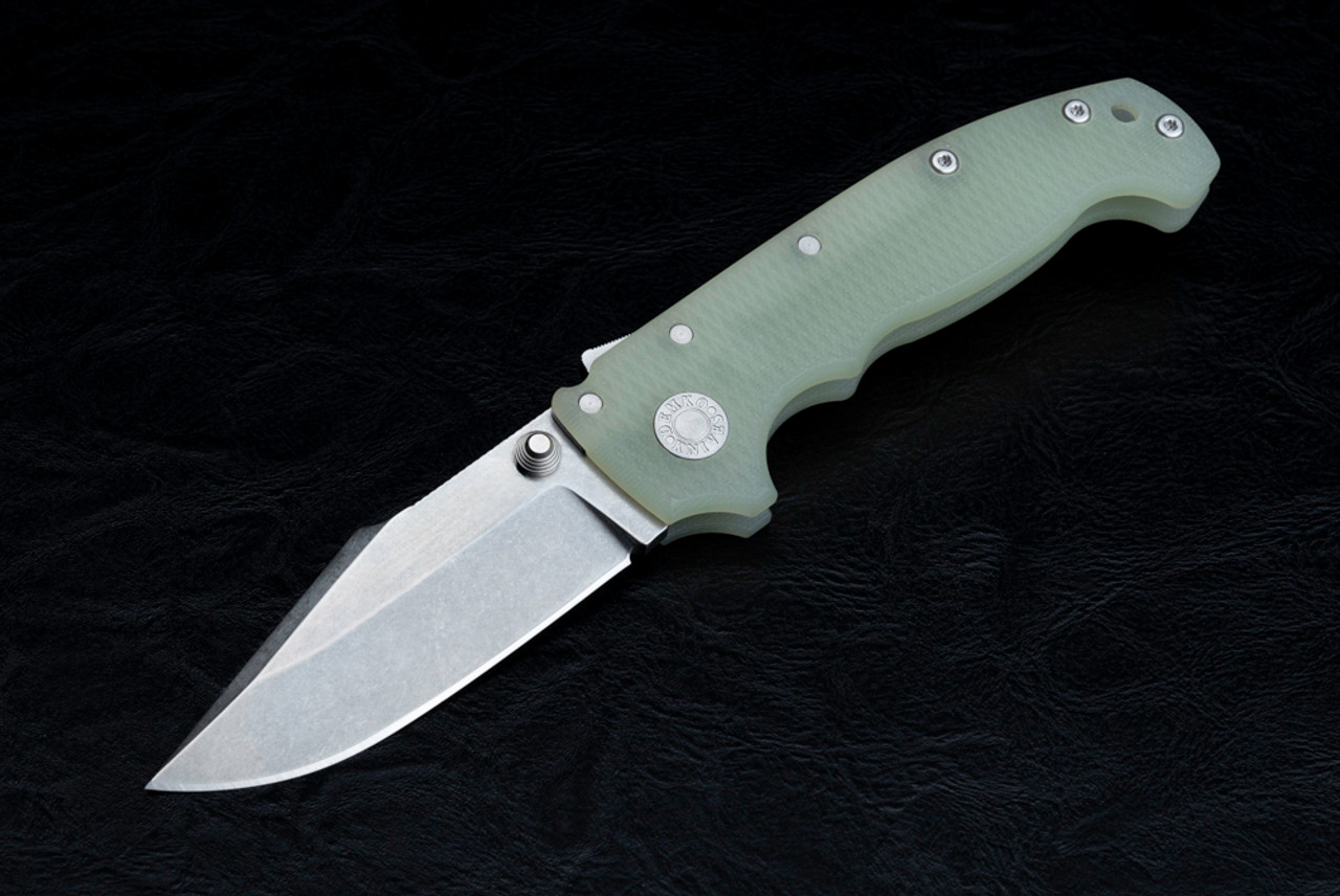 Demko Knives MG AD20 Folding Knife Shark Lock Harpoon MaganaCut Stonewashed Blade  w/ Natural G-10 Handles - No Thumb Slot