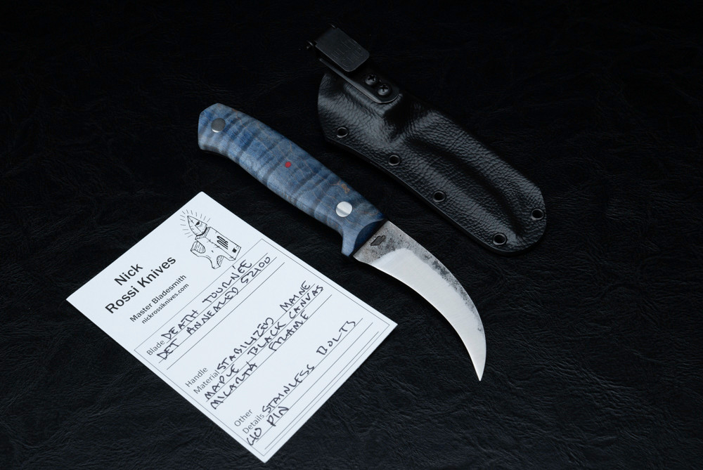 Nick Rossi Knives Custom Death Tournee Fixed Blade Satin w/ Blue