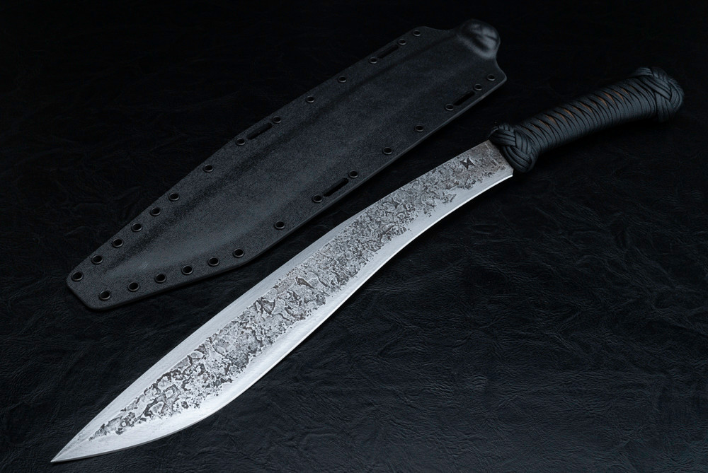 Helm Grind Custom Forged Bush Sword Double Edge Blade w/ Cord