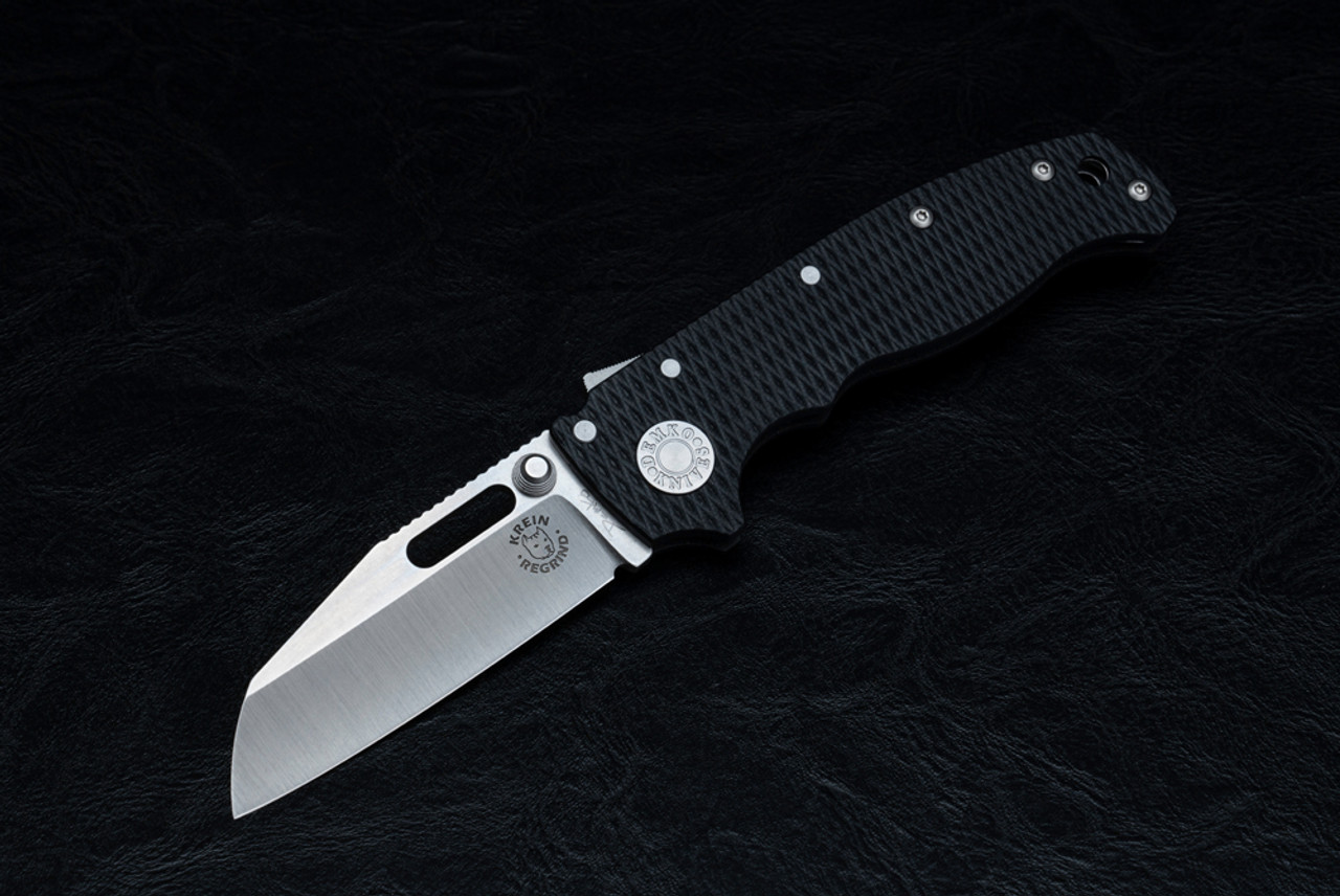 Demko Knives AD20.5 Tom Krein Regrind Shark Foot CPM-S35VN Stonewashed Blade Shark Lock w/ Black G-10 Handles - 205-S35-SFB