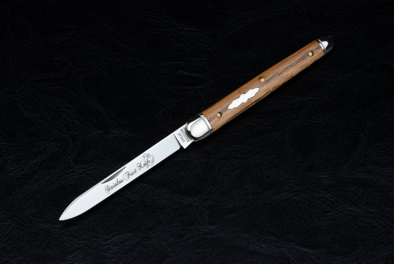 Great Eastern Cutlery Stainless Fruit Knife Slip Joint Polished Blade w/ Stabilized Antique Chestnut Wood Handle - 892121