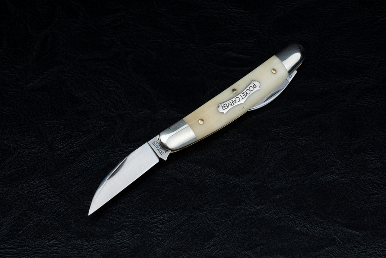 Great Eastern Cutlery Tidioute Cutlery Pocket Carver Slip Joint Satin Three-Blades w/ Smooth White Bone Handle - 620320