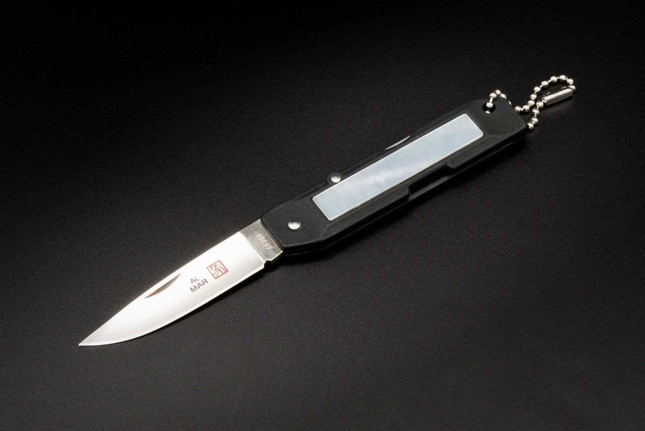 Al Mar Knives Talisman WP Folding Knife Satin Finish Blade w/ Black Handles and White Pearl Inlays