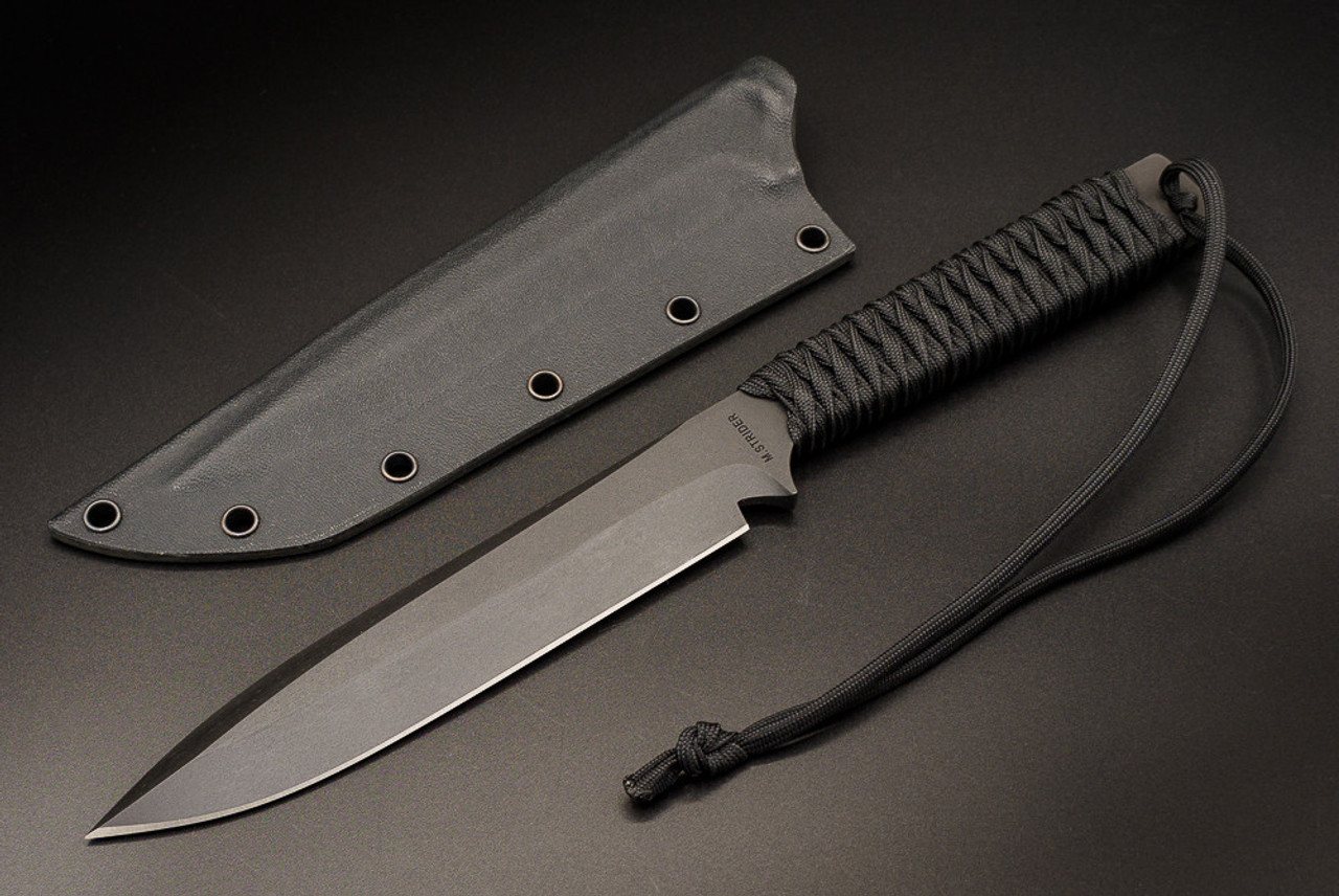 Strider Knives Fixed Blade Knife CPM-3V Black Blade w/ Black Paracord Wrapped Handle and Kydex - Z2-2