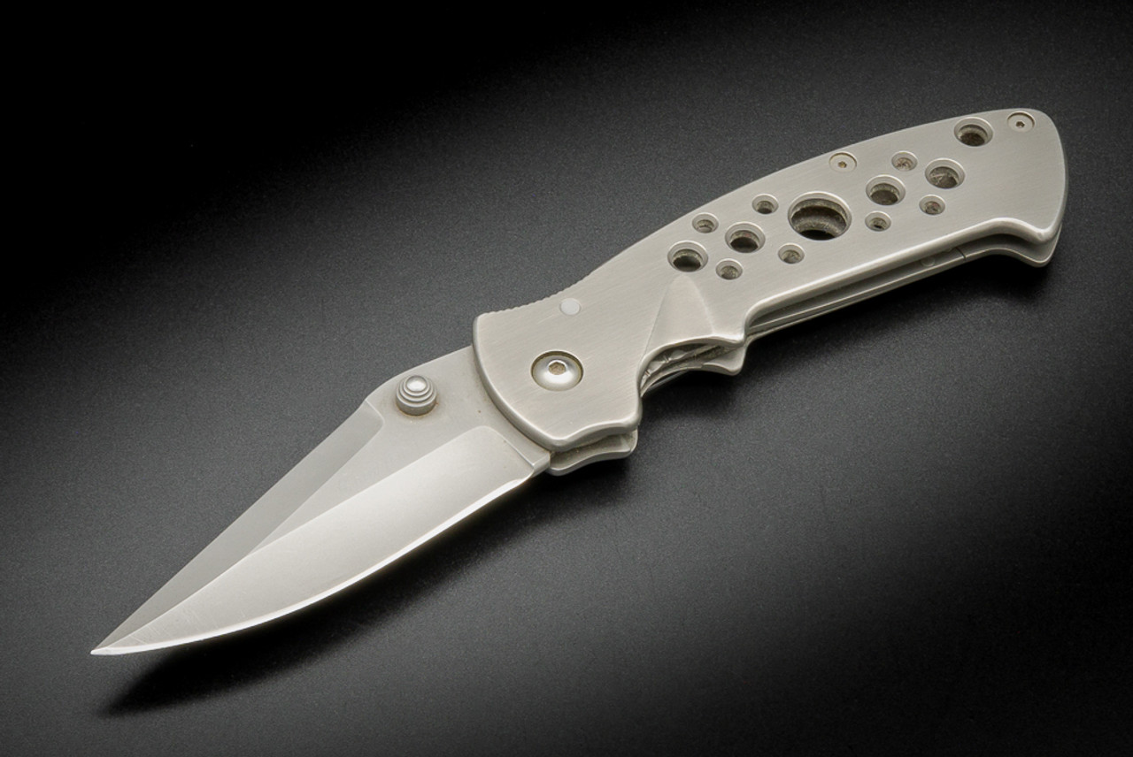 Pat Crawford Custom Liner lock Folding Knife Bead Blast Blade and Titanium Handles