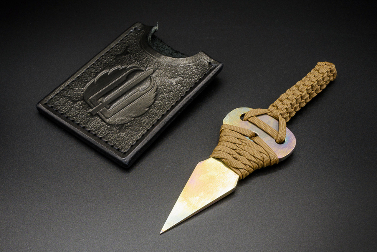 Strider Knives Titanium Push Dagger w/ Paracord Wrapped Handle Lanyard and Leather Sheath - ST-10