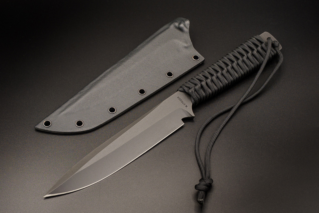 Strider Knives Fixed Blade Knife CPM-3V Black Blade w/ Black Paracord Wrapped Handle and Kydex - ZA-1