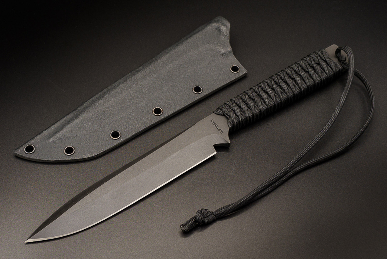 Strider Knives Fixed Blade Knife CPM-3V Black Blade w/ Black Paracord Wrapped Handle and Kydex - Z1-1