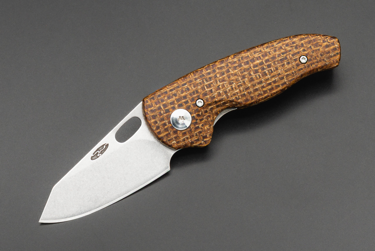 TRM Holey Nerd Liner Lock Folding Knife MagnaCut 2-Part Tumbling Blade Finish w/ 3D Contoured Burlap Micarta Handles