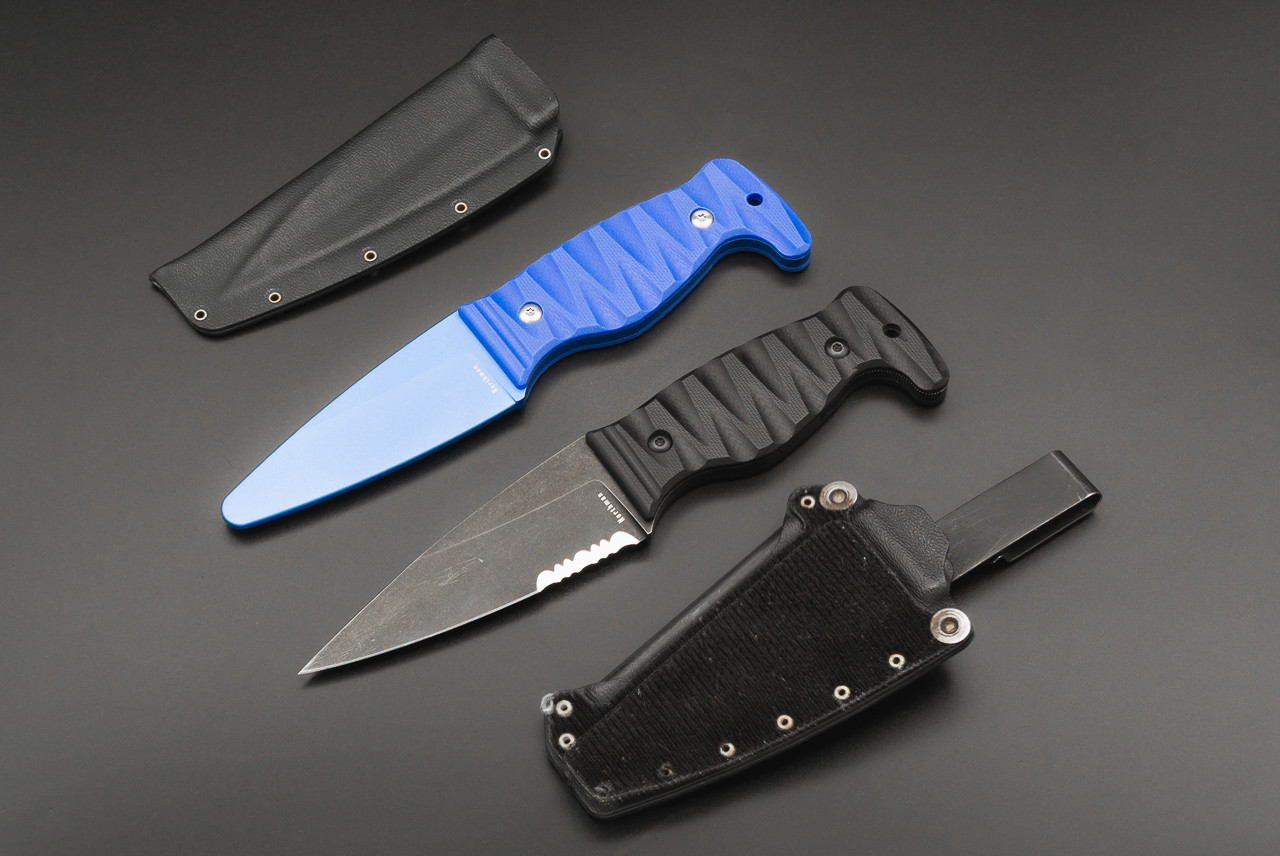 Amtac Blades Northman Fixed Blade Knife and Trainer Tumbled Black Blade w/ Sculpted Black G-10 Handles and Sheath