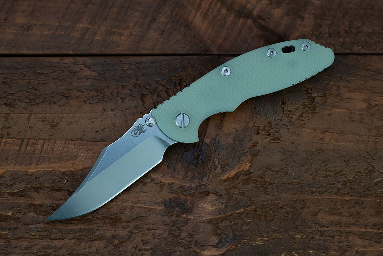 Rick Hinderer Knives XM-18 3.5" Non Flipper Bowie Stonewash Blade w/ Frame Lock and Translucent Green G10 Handle