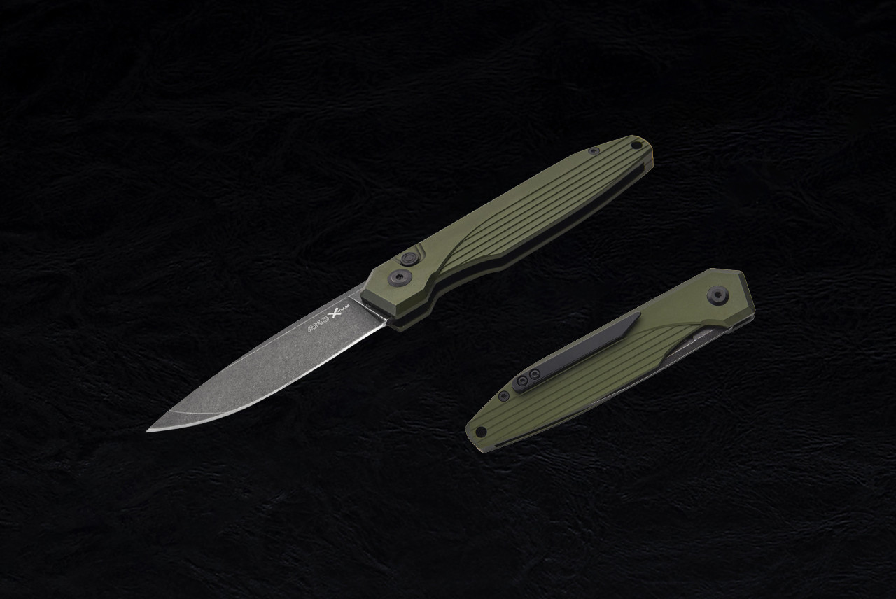 AKC X-treme Dandy Automatic Knife Drop Point Black PVD Blade w