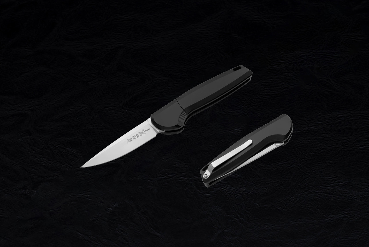 AKC X-treme Dandy Automatic Knife Drop Point Black PVD Blade w
